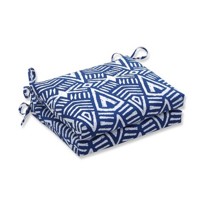 2pk Geometric Dimensions Squared Corners Outdoor Seat Cushions Blue - Pillow Perfect