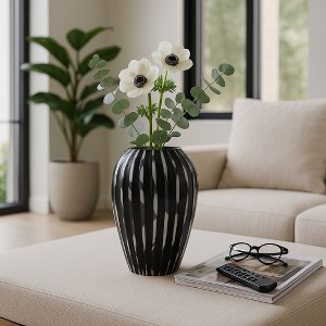 Decorative Glass Vase with Vertical Stripe Pattern for Living Room Decor - Home Decor Accent for Bedroom, Console Display, or Office Decor - 1 of 4