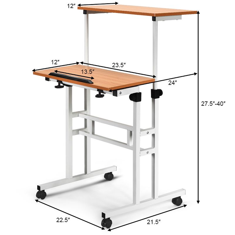 Costway Mobile Standing Desk Height Adjustable Sit Stand Workstation Stand Up Desk 2in1, 2 of 11