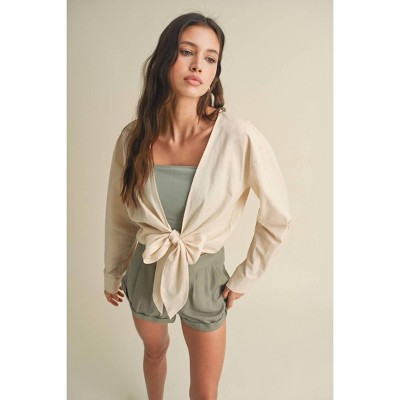 Women's Cotton Self Tie Cardigan with Cuff Detail - WISHLIST