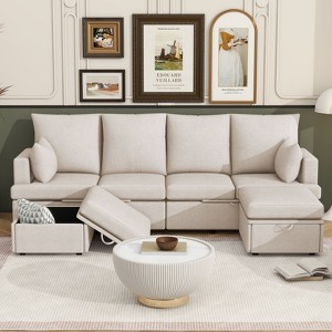 NicBex U-Shaped Modular Sectional Sofa Modern Convertible Upholstered Sofa Couch with 2 Pillows for Living Room,Apartment,Beige - 1 of 4