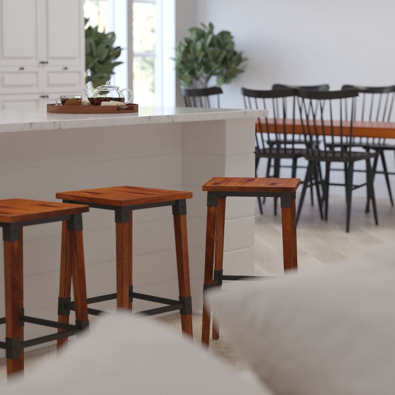 Merrick Lane Backless Bar Height Stools with Steel Supports and Footrest in Walnut Brown - Set Of 4, 3 of 14