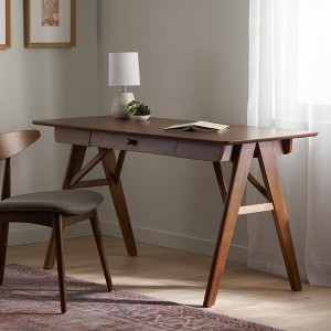 JUJABU Walnut 57'' Wood Desk with Drawers, Small Computer/Gaming/Study Desk for Small Spaces - 1 of 4