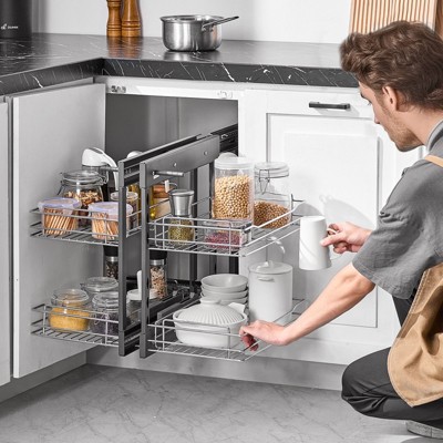 SUGIFT Blind Corner Pull Out Cabinet Organizer, 2 Tier 4 Shelf Kitchen Cabinet Storage, Chrome Carbon Steel Basket for Min 15 inch Wide Opening — фото 2