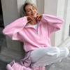 Womens Polar Fleece Sweatshirts with Half Zipper Pink Sweatshirt Cozy Fleeced Shirts with Elastic Cuff Turtle Neck Sweat Tops - 4 of 4