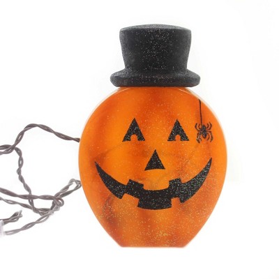 Stony Creek 7.5 Inch Lighted Pumpkin With Hat Spider Jack O Lantern Novelty Sculpture Lights