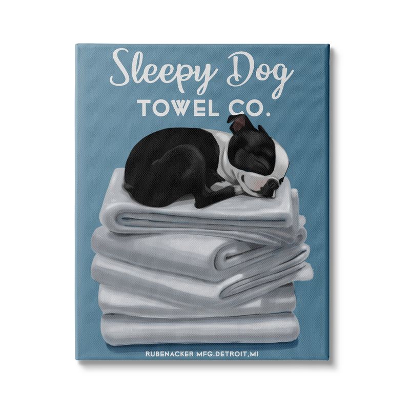 Stupell Industries Sleepy Dog Towel Co. Adorable Boston Terrier Bathroom, 1 of 5