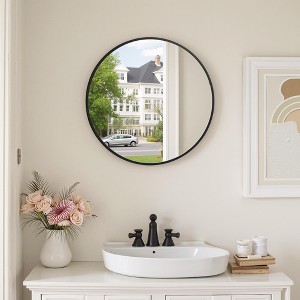 60cm Black Aluminum Round Mirror with Slim Frame, 2.8cm Depth - 1 of 3