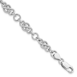 Black Bow Jewelry Sterling Silver 8mm Polished & Textured Link Chain Bracelet, 7.5 Inch - 1 of 4