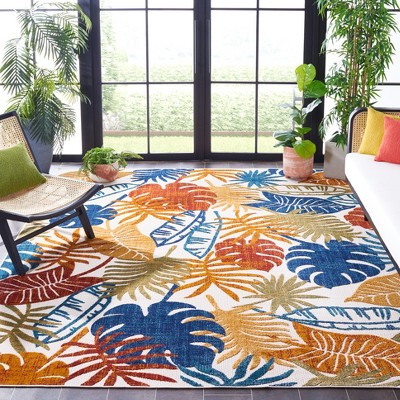 Cream and Red Floral Easy-Care Synthetic 5' Square Area Rug
