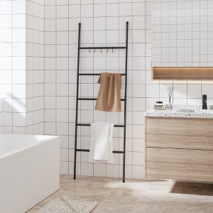 vidaXL Towel Rack Ladder with 5 Tiers Black 22.8 in.x68.9 in. Iron - 1 of 4