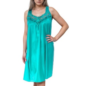 YafeMarte Women’s Silky Satin Feeling Sleeveless Nightgown with Lace and Ruffle Trim Design - 1 of 4