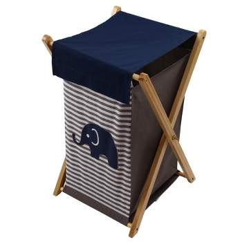 Bacati - Elephants Blue/Gray Laundry Hamper with Wooden Frame
