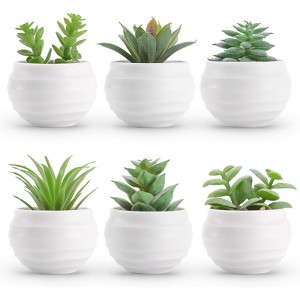 BRINJOY 6-Pack Mini Artificial Succulent Plants - Small Faux Succulents in Pots for Home Desk Decor - 1 of 4