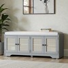 Mshliw Rustic Storage Bench with Removable Cushion, Wooden Entryway Shoe Bench with Woven Rattan Doors & Adjustable Shelves for Hallway - 2 of 4