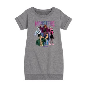 Girls' - Monster High - Monsters Group Graphic Short Sleeve Fleece Dress - 1 of 4