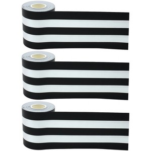 Teacher Created Resources Straight Rolled Border Trim 3" x 50' Black/White Stripes 3/Pack - 1 of 3