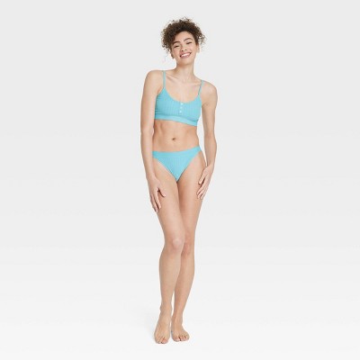 Women's Plush Ribbed Bra and Underwear Set - Colsie™ Blue XL