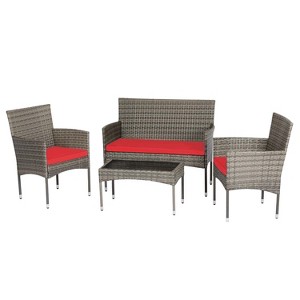 BestMassage Patio Furniture Set 4 Pieces with Glass Topped Coffee Table Cushions - 1 of 4