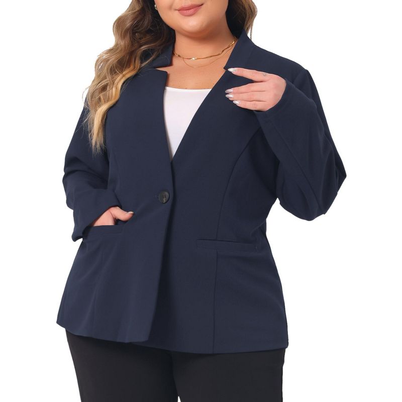 Agnes Orinda Women's Plus Size Button Long Sleeve Office Work Business Suit Blazer Jackets, 2 of 6