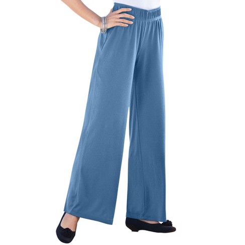 Roaman's Women's Plus Size Wide-Leg Soft Knit Pant - 5X, Blue