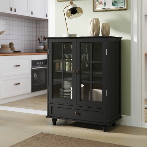 Lyngins Vintage Buffet Cabinet with Tempered Glass Doors, Minimalist Pantry Cabinet, Modern Wooden Storage Sideboard Cupboard for Living Room/Kitchen - 1 of 4