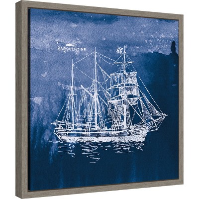 Indigo Sailing Ships Framed Canvas Wall Art