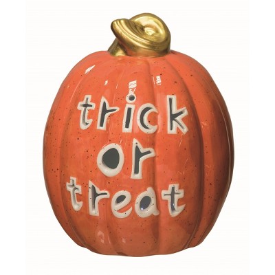 Transpac Ceramic 8.5 in. Orange Halloween Light Up Trick or Treat Pumpkin