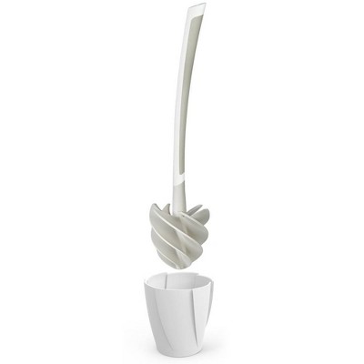 Elitra Silicone Bristles Toilet Brush And Holder Set with Tweezers, White