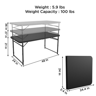 COSCO 4 ft Black Adjustable Height Folding Resin Utility Table