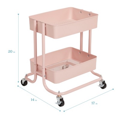 ECR4Kids Pink 2-Tier Metal Rolling Utility Cart