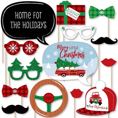 Big Dot of Happiness Merry Little Christmas Tree - Red Truck and Car Christmas Party Photo Booth Props Kit - 20 Count