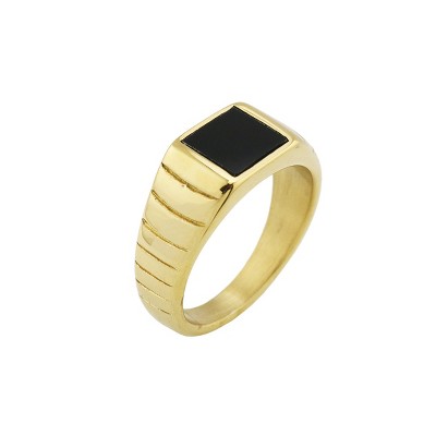Slate by Rebl Agate Ring  18K Gold Plated Stainless Steel with Black Agate