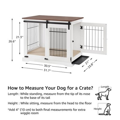unipaws Wooden Dog Crate – Sliding Barn Door, Double Doors, Tray & Cushion