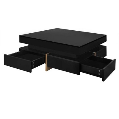 NicBex Modern 31.5" Square Coffee Table with 4 Storage Drawers and High Gloss Surface for Living Room
