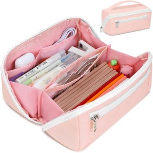 Fmeida Large Capacity Pencil Case - Black Pencil Pouch for Teens College Middle and High School, Extra Big Pencil Bag with 8 Compartments - 1 of 4