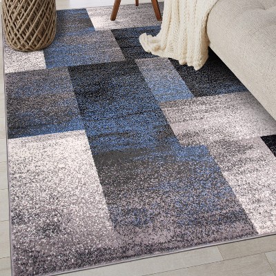 Contemporary Modern Blue Geometric 8' x 10' Synthetic Area Rug
