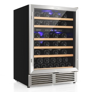 Costway 24 Inch Wine Cooler 51 Bottles Dual Zone Wine Refrigerator Built-In Freestanding - 1 of 4