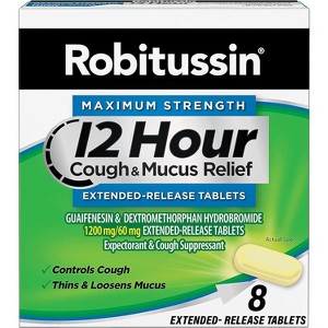 Robitussin Maximum Strength 12 Hour Cough & Mucus Relief Extended-Release Tablets, 8 Count - 1 of 4