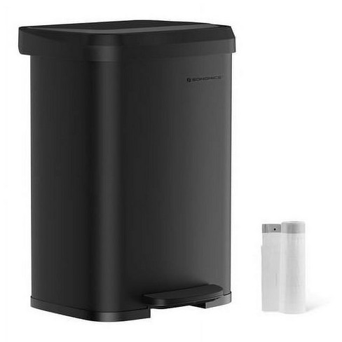 SONGMICS 13 Gallon Trash Can, Stainless Steel Kitchen Garbage Can,  Recycling or Waste Bin, Soft Close, Step-On Pedal, Removable Inner Bucket,  Black ULTB050B01