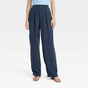 Women's High-Rise Linen Pleated Front Straight Pants - A New Day™