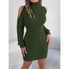 Autumn Winter Casual Off-Shoulder Half Turtleneck Cable Knit Lantern Sleeve Bodycon Sweater Dress - 2 of 4