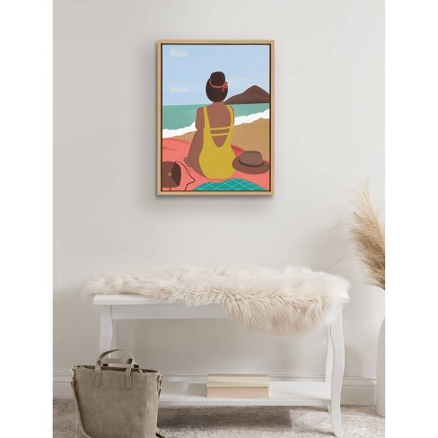 18" x 24" Sylvie Beach Solo Framed Canvas by Queenbe Monyei Natural - Kate & Laurel All Things Decor: Modern Vertical Wall Art - image 1 of 4