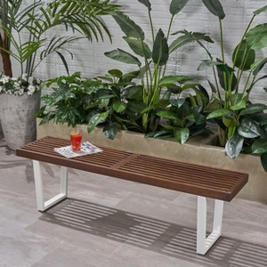 Christopher Knight Home Fresno Outdoor Acacia Wood and Iron Dining Bench - 1 of 4