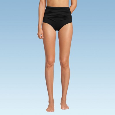 Lands' End Women's Ruched Chlorine Resistant Tummy Control Retro High Waisted Bikini Swim Bottoms