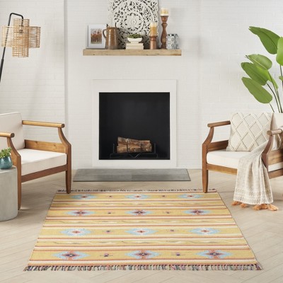 Sunny Tribal Medley 6' x 9' Yellow Cotton & Synthetic Area Rug