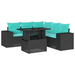 vidaXL 6 Piece Garden Sofa Set with Cushions Black Poly Rattan - 1 of 4