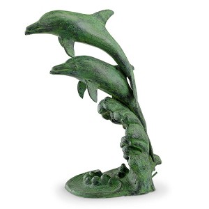 SPI Home Leaping Dolphins Garden Spitter – 25.5" Metal Outdoor Water Feature with Bronze Finish for Pond or Fountain Decor - 1 of 3