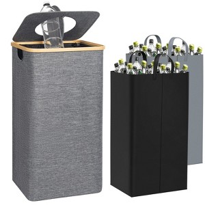 Hausource 100L Gray Laundry Hamper & Recycling Bin with Lid, 2 Liners, Collapsible, Waterproof - 1 of 4