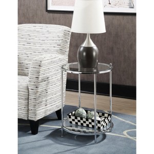 HomeStock Belmont Royal Crest Two Tier Round End Table with Chrome Frame and Glass Shelves, Contemporary Side Table for Living Room Storage - 1 of 4